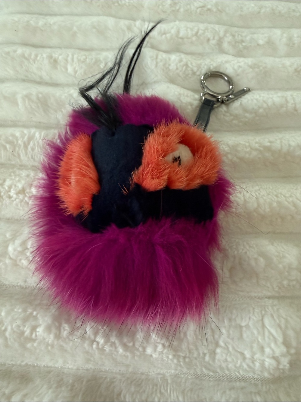 Fendi Fur Monster Keychain Bag Charm - Purple & Orange
